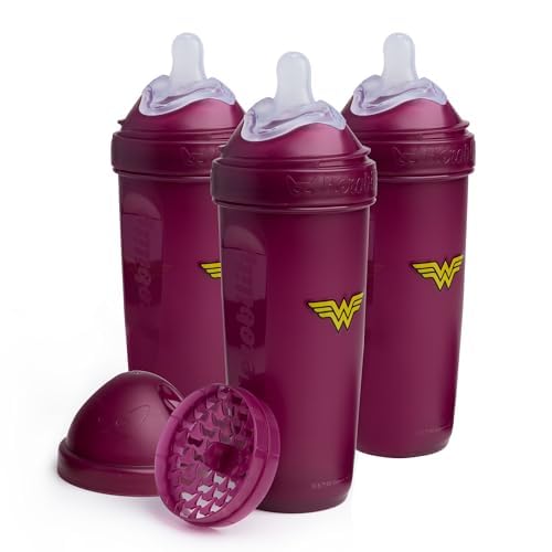 Herobility Anti-Colic Baby Bottles 8.5 fl oz/240ml - Pack of 3 Plastic Baby Bottles, Fast Flow Plastic Bottles, Breast-Shaped Teat for Breastfed Babies, Small Baby Bottles, Swedish Design, Batman