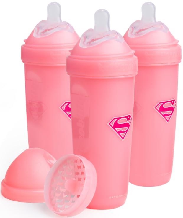 Herobility Anti-Colic Baby Bottles 8.5 fl oz/240ml - Pack of 3 Plastic Baby Bottles, Fast Flow Plastic Bottles, Breast-Shaped Teat for Breastfed Babies, Small Baby Bottles, Swedish Design, Batman