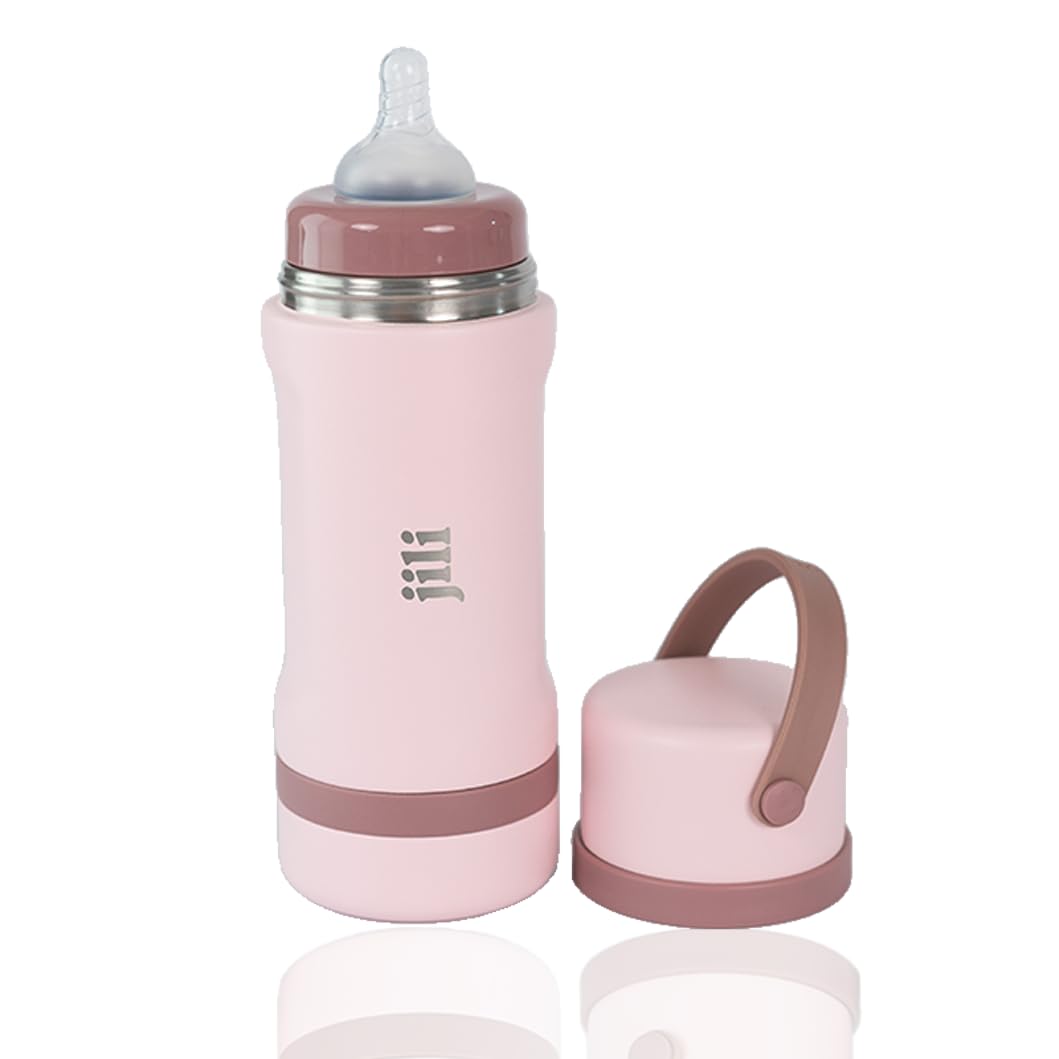 Jili All-in-One Baby Bottle, Insulated Stainless Steel Bottle with Formula Container, Anti-Colic Nipple, and Leak-Proof Lid, Baby Essentials for Travel, BPA and Phthalates-Free, Sage, 8 oz.