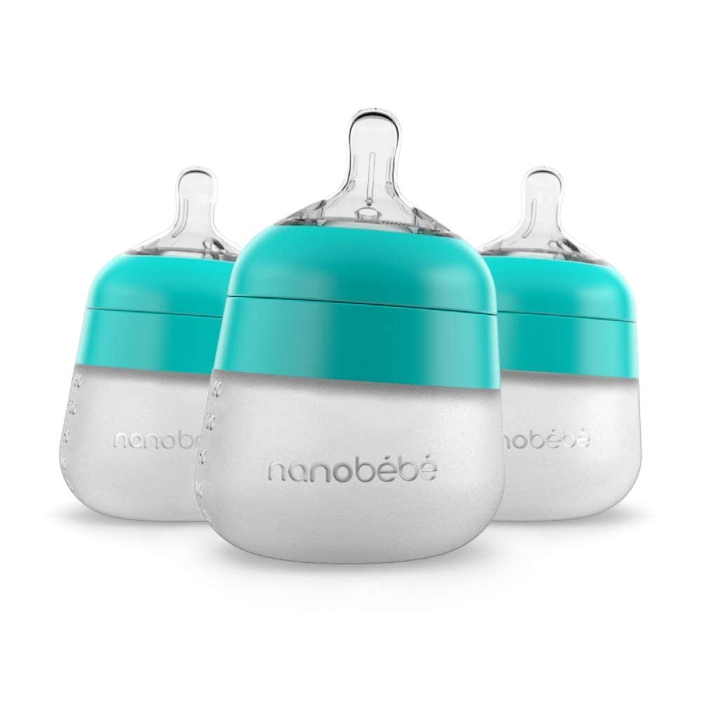 Nanobebe Flexy Silicone Baby Bottle, Anti-Colic, Natural Feel, Non-Collapsing Nipple, Non-Tip Stable Base, Easy to Clean, 3-Pack, Pink, 9oz
