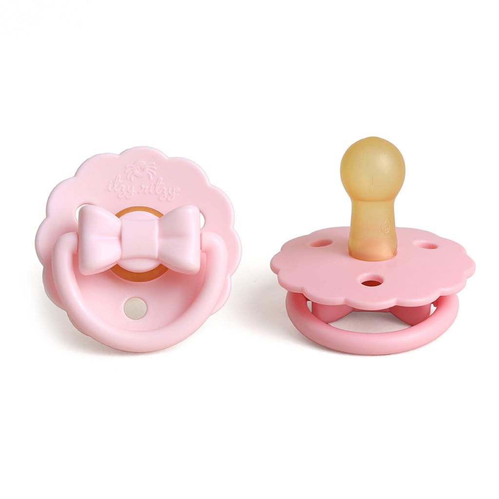 Itzy Ritzy Natural Rubber Pacifiers, 6-18 Mos, Set of 2, Blossom/Rosewood