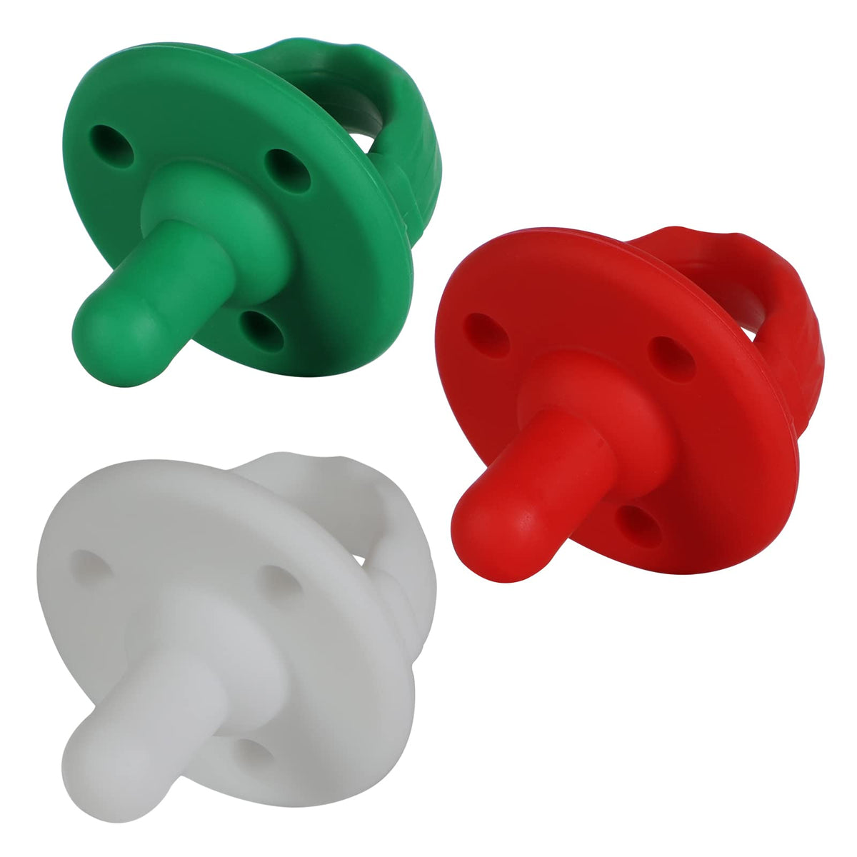 Soother Pacifier,Food Grade Silicone Pacifiers with Handle & 3 Holes for Added Safety, BPA Free, 4-Pack (Sage x2 / Ether x2)