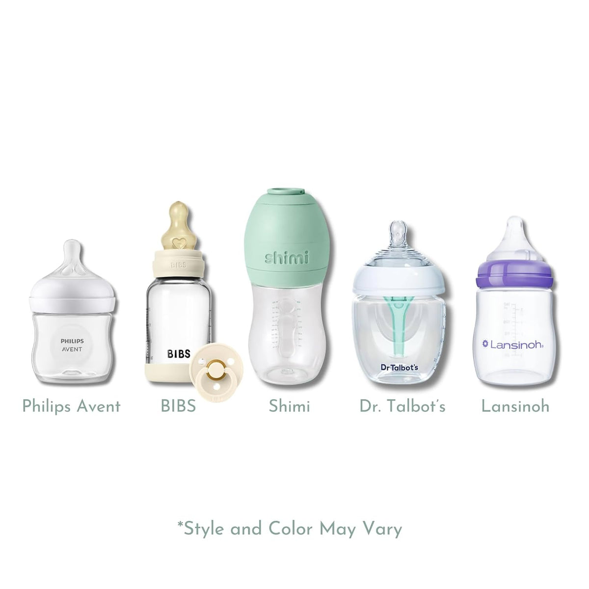 Baby Bottle Trial Pack Variety Box for Newborns – 5 Bottles & 1 Pacifier Featuring Bibs, Lansinoh, Philips Avent, Dr. Talbot's & Shimi – Anti-Colic, Breastfeeding-Friendly Registry Gift, Tiny Trials