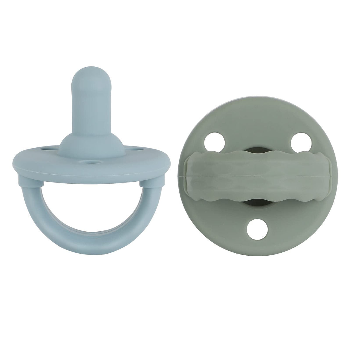 Soother Pacifier,Food Grade Silicone Pacifiers with Handle & 3 Holes for Added Safety, BPA Free, 4-Pack (Sage x2 / Ether x2)