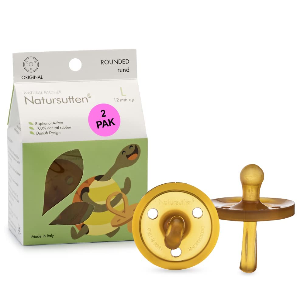 Natursutten 2-Pack Natural Rubber Pacifiers - Safe & Soft BPA-Free Pacifier for Breastfeeding Babies, Made in Italy, Butterfly Shield Orthodontic Nipple, 6-12 Months