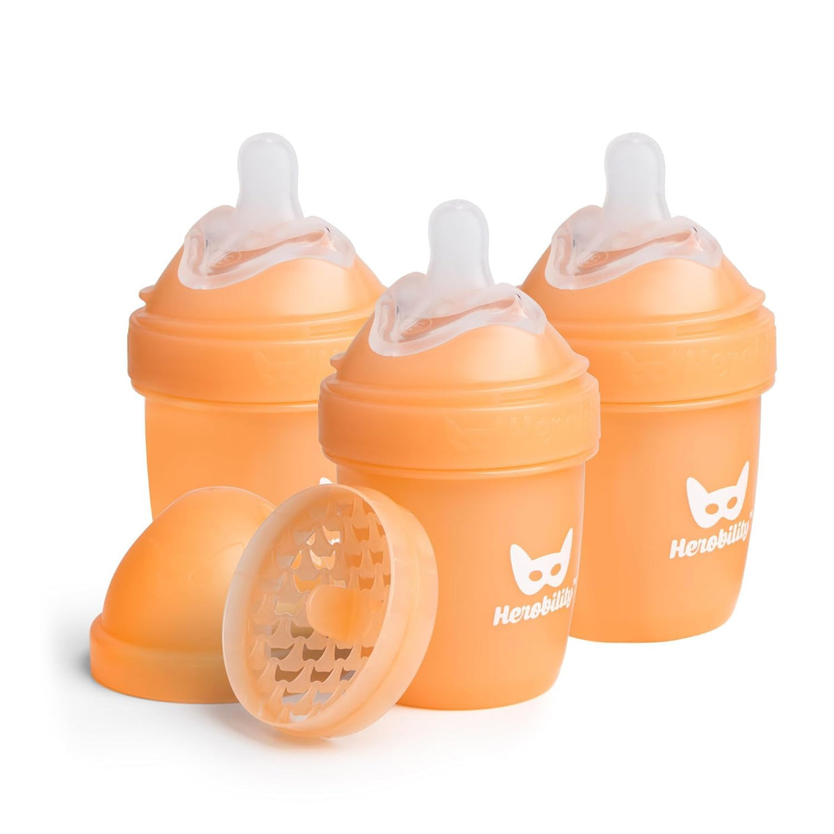 Herobility Anti-Colic Baby Bottles 8.5 fl oz/240ml - Pack of 4 Plastic Baby Bottles, Slow Flow Plastic Bottles, Breast-Shaped Teat for Breastfed Babies – Multicolor – White, Gray, Pink, Hawthorn Rose