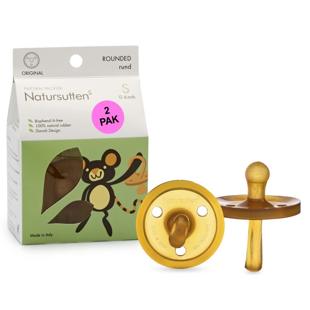 Natursutten 2-Pack Natural Rubber Pacifiers - Safe & Soft BPA-Free Pacifier for Breastfeeding Babies, Made in Italy, Butterfly Shield Orthodontic Nipple, 6-12 Months