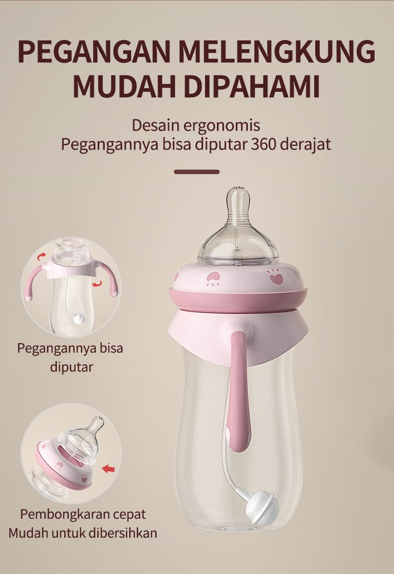 Oberni Baby Bottles, Weighted Straw Toddler Milk Bottles with Non-Slip Handle, Size + Variable Fast Flow, 12+ Months, BPA-Free, Blue/2Pack/9oz