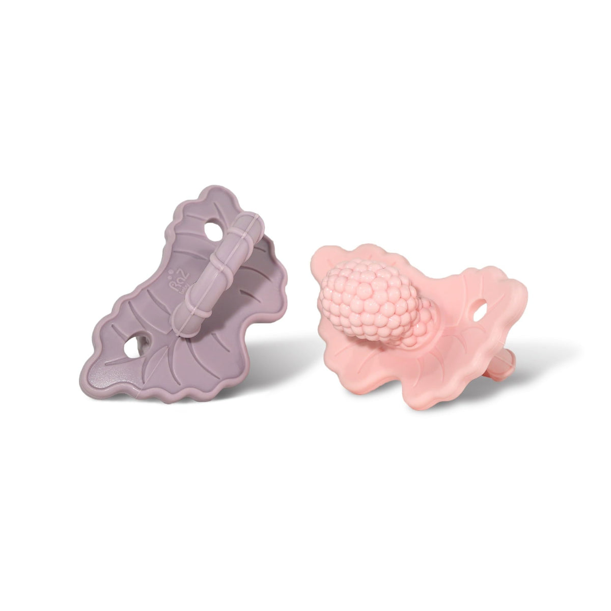 RaZbaby RaZberry Silicone Teether Pacifier – Teething Relief for Infants, Food-Grade, BPA-Free, Hands-Free, Natural Berrybumps Fruit Texture for Sensory Development, Freezable, 2-Pack - Red & Blue