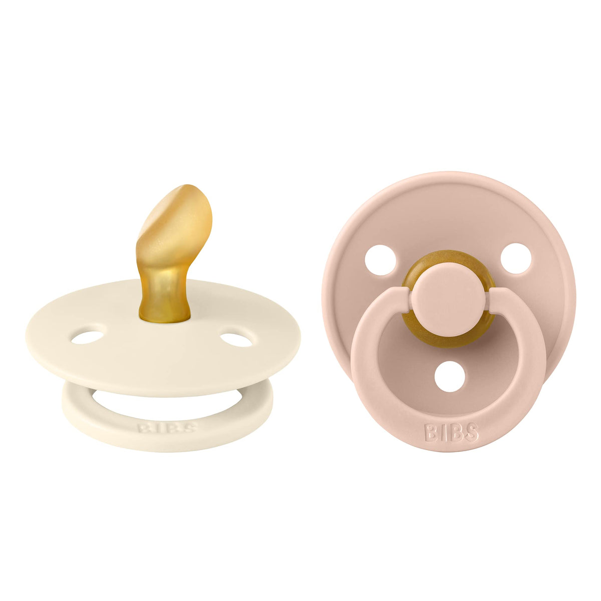 BIBS Pacifiers - Set of 2 | Colour Pacifier with Anatomical Nipple | BPA-Free Natural Rubber | Made in Denmark | Ivory/Blush, 0-6 Months