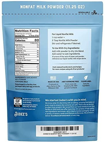 Judee's Gluten Free Non-Fat Dry Milk Powder - Versatile Baking & Cooking Powdered Milk - High-Protein, Calcium-Rich, Gluten-Free - 11.25 Oz