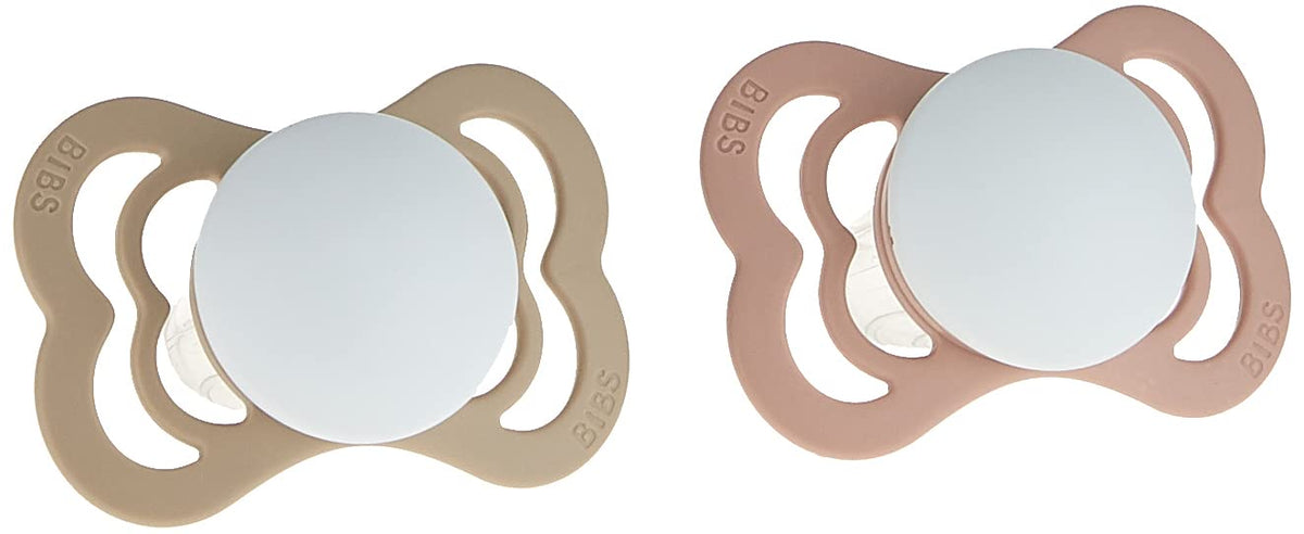 BIBS Pacifiers - Supreme Collection | Symmetrical Nipple | Silicone | Made in Denmark | Set of 2 Ivory/Sage Color Premium Soothers | Size 6-18 Months