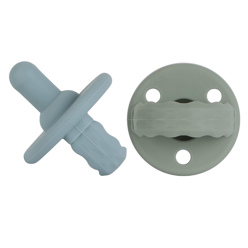 Soother Pacifier,Food Grade Silicone Pacifiers with Handle & 3 Holes for Added Safety, BPA Free, 4-Pack (Sage x2 / Ether x2)