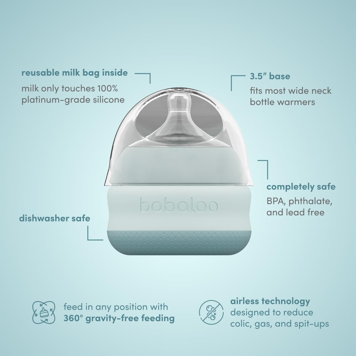 Babaloo Baby-Led Silicone Baby Bottle, Airless, Anti-Colic, 5oz Creme 1pk