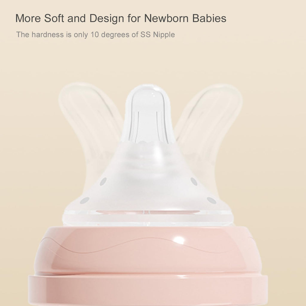 Gulicola Natural Glass Baby Bottle for Breastfeeding Babies, Newborn Anti-Colic Bottle Set with Slow Flow Nipple, 0-3 Months, 5 oz, 2 Pack - White