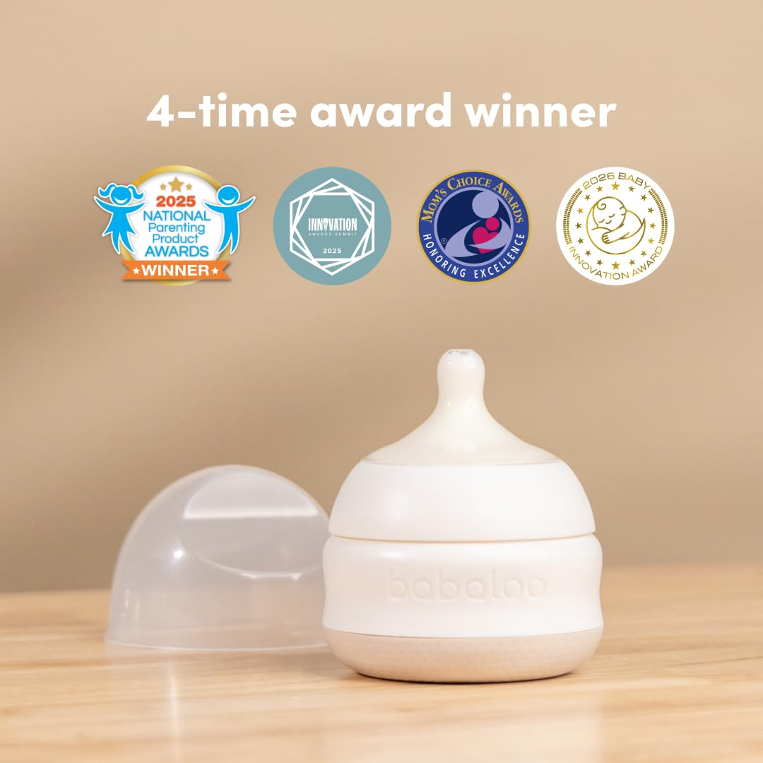 Babaloo Baby-Led Silicone Baby Bottle, Airless, Anti-Colic, 5oz Creme 1pk
