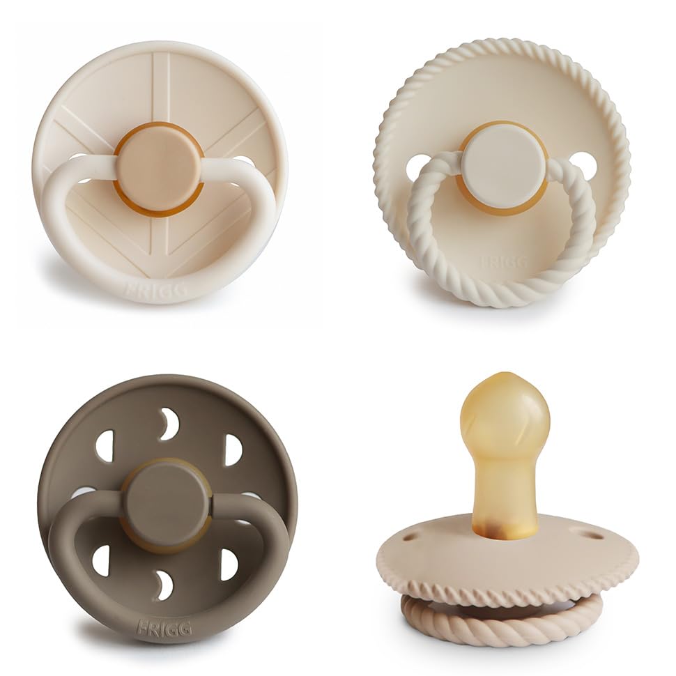 FRIGG Daisy Night Natural Rubber Baby Pacifier | Made in Denmark | BPA-Free (Blush/Cream, 6-18 Months) 2-Pack