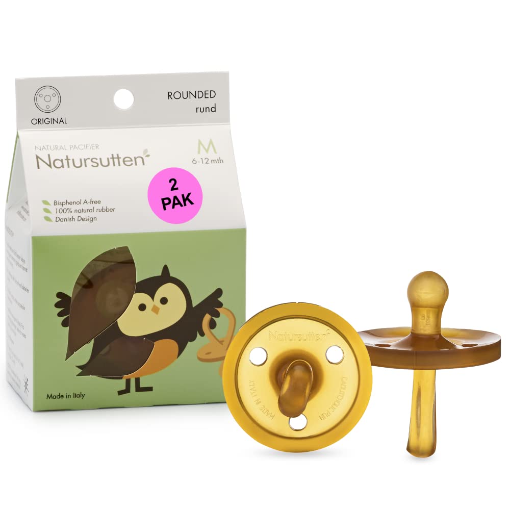 Natursutten 2-Pack Natural Rubber Pacifiers - Safe & Soft BPA-Free Pacifier for Breastfeeding Babies, Made in Italy, Butterfly Shield Orthodontic Nipple, 6-12 Months