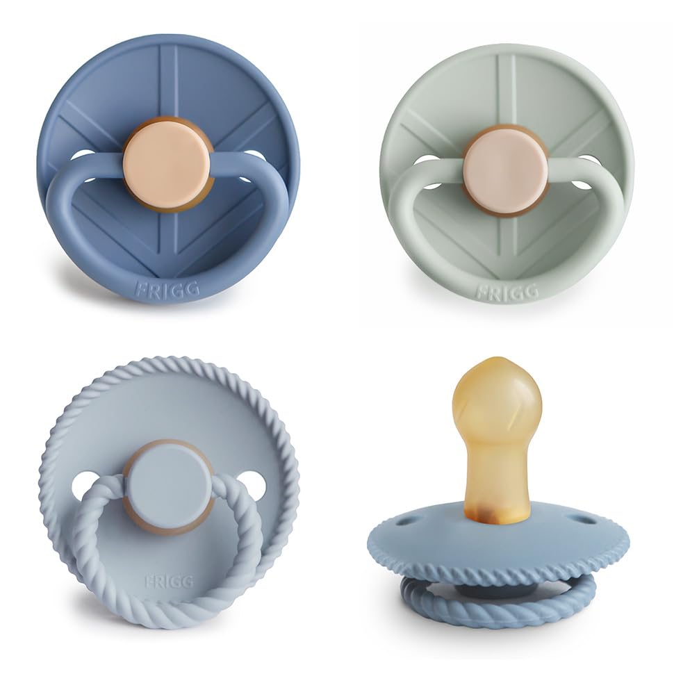 FRIGG Daisy Night Natural Rubber Baby Pacifier | Made in Denmark | BPA-Free (Blush/Cream, 6-18 Months) 2-Pack