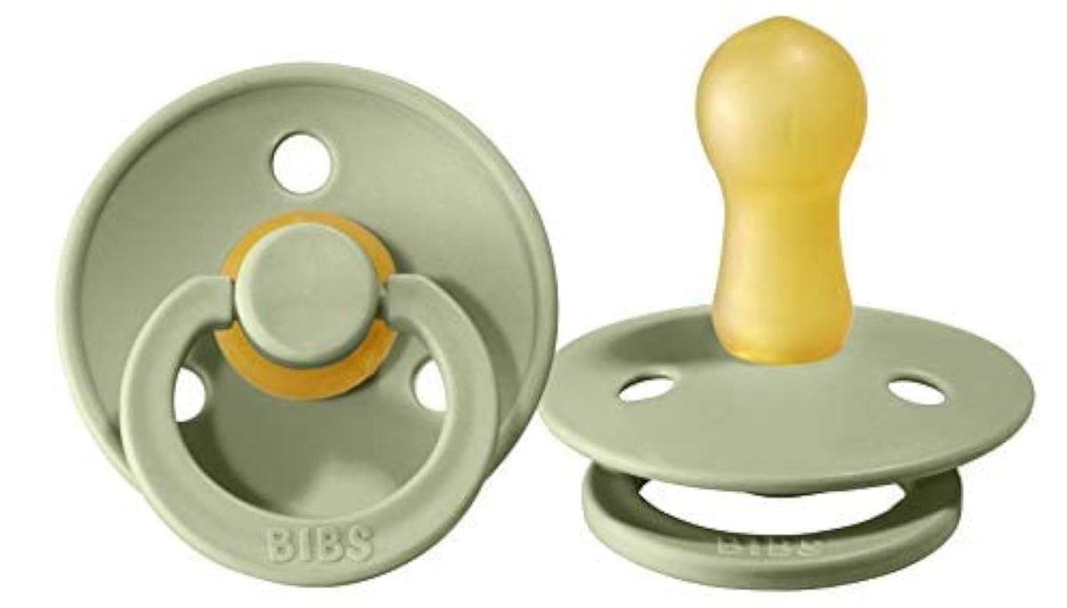 BIBS Pacifiers Colour Collection | Natural Rubber Baby Pacifier | Round Nipple | Set of 2 BPA-Free Soothers | Made in Denmark | 0+ Months (Pack of 2) | Sage/Ivory