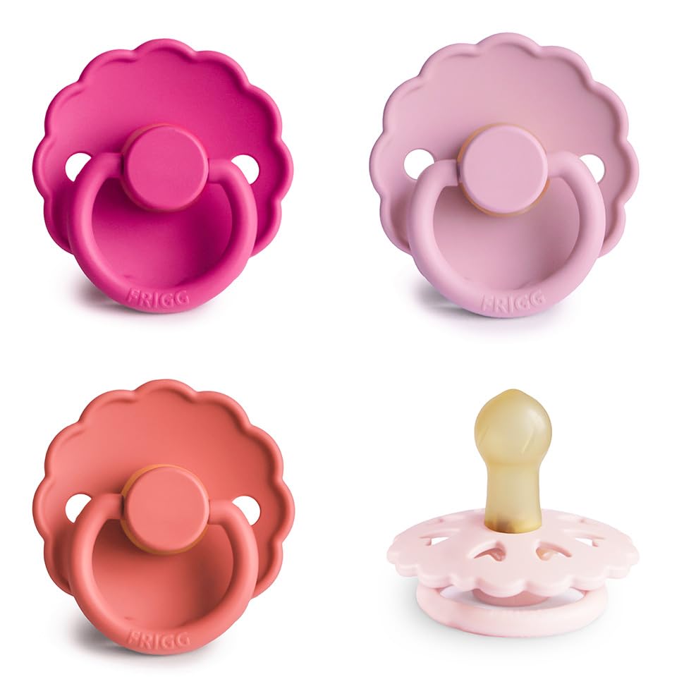 FRIGG Daisy Night Natural Rubber Baby Pacifier | Made in Denmark | BPA-Free (Blush/Cream, 6-18 Months) 2-Pack