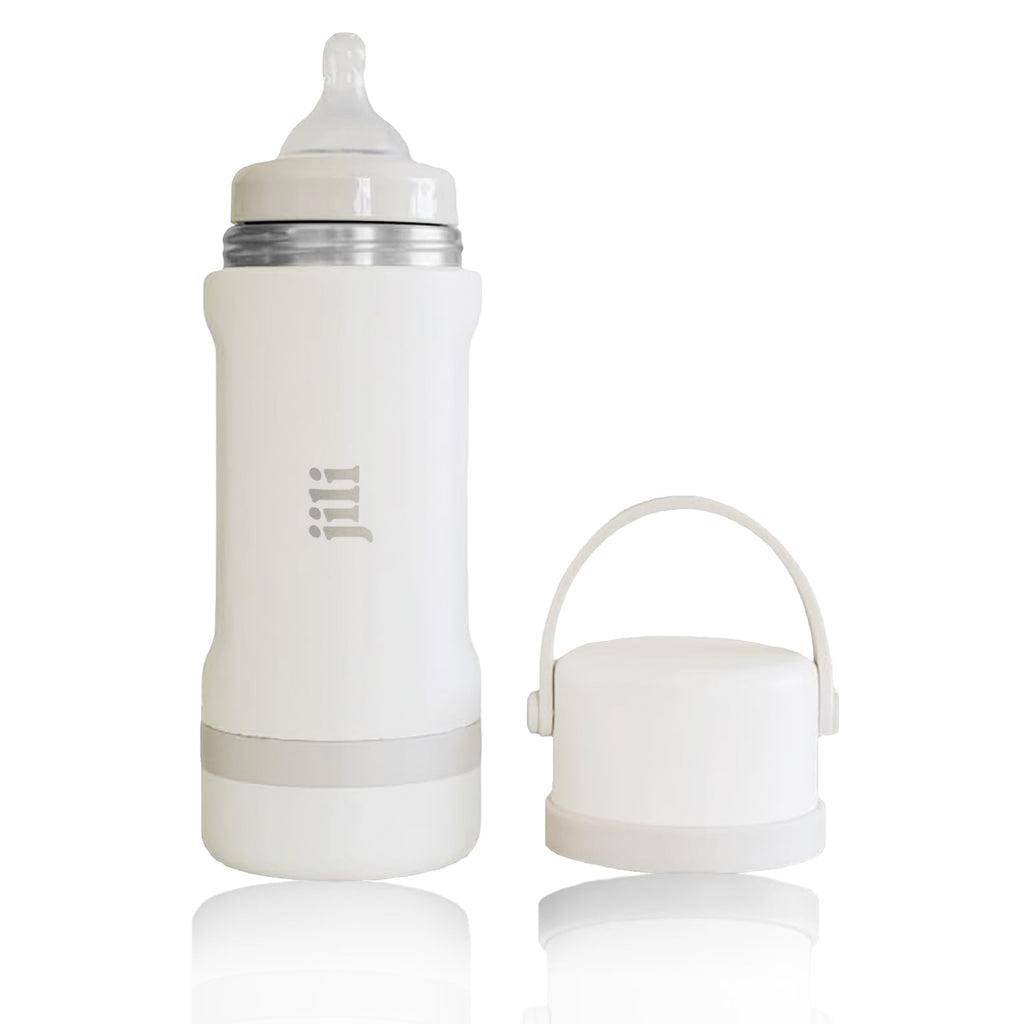 Jili All-in-One Baby Bottle, Insulated Stainless Steel Bottle with Formula Container, Anti-Colic Nipple, and Leak-Proof Lid, Baby Essentials for Travel, BPA and Phthalates-Free, Sage, 8 oz.