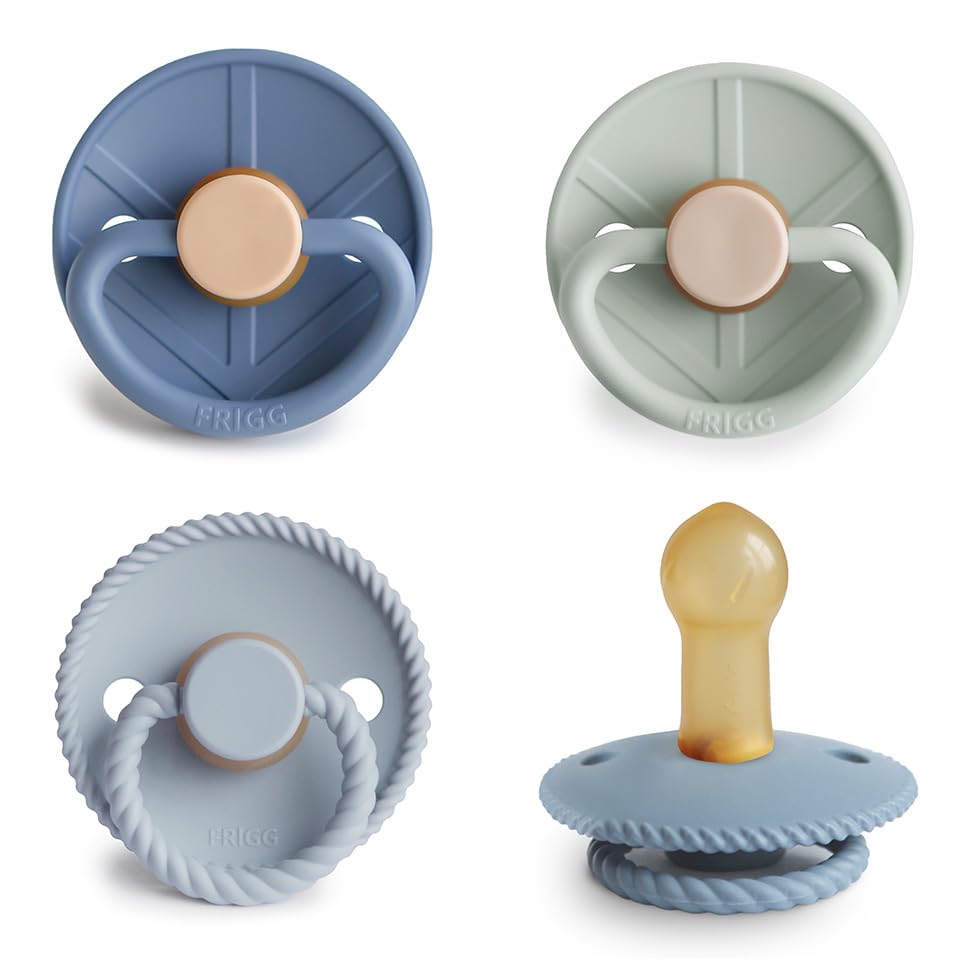 FRIGG Daisy Night Natural Rubber Baby Pacifier | Made in Denmark | BPA-Free (Blush/Cream, 6-18 Months) 2-Pack