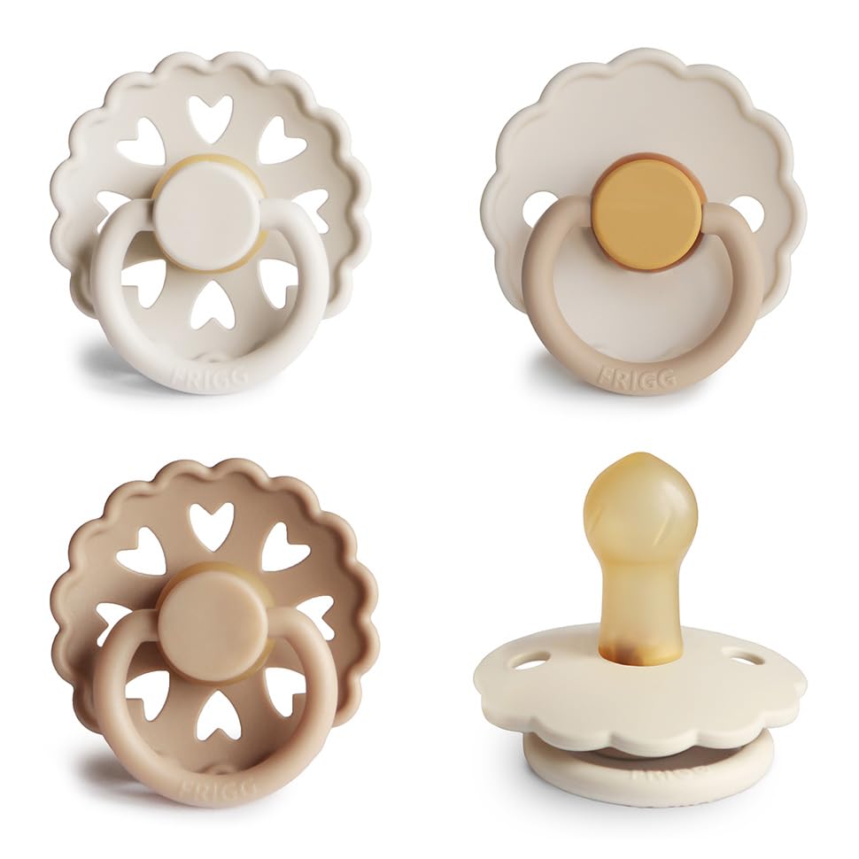 FRIGG Daisy Night Natural Rubber Baby Pacifier | Made in Denmark | BPA-Free (Blush/Cream, 6-18 Months) 2-Pack