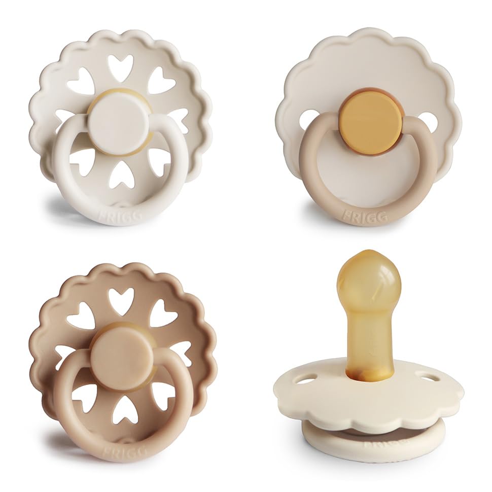 FRIGG Daisy Night Natural Rubber Baby Pacifier | Made in Denmark | BPA-Free (Blush/Cream, 6-18 Months) 2-Pack