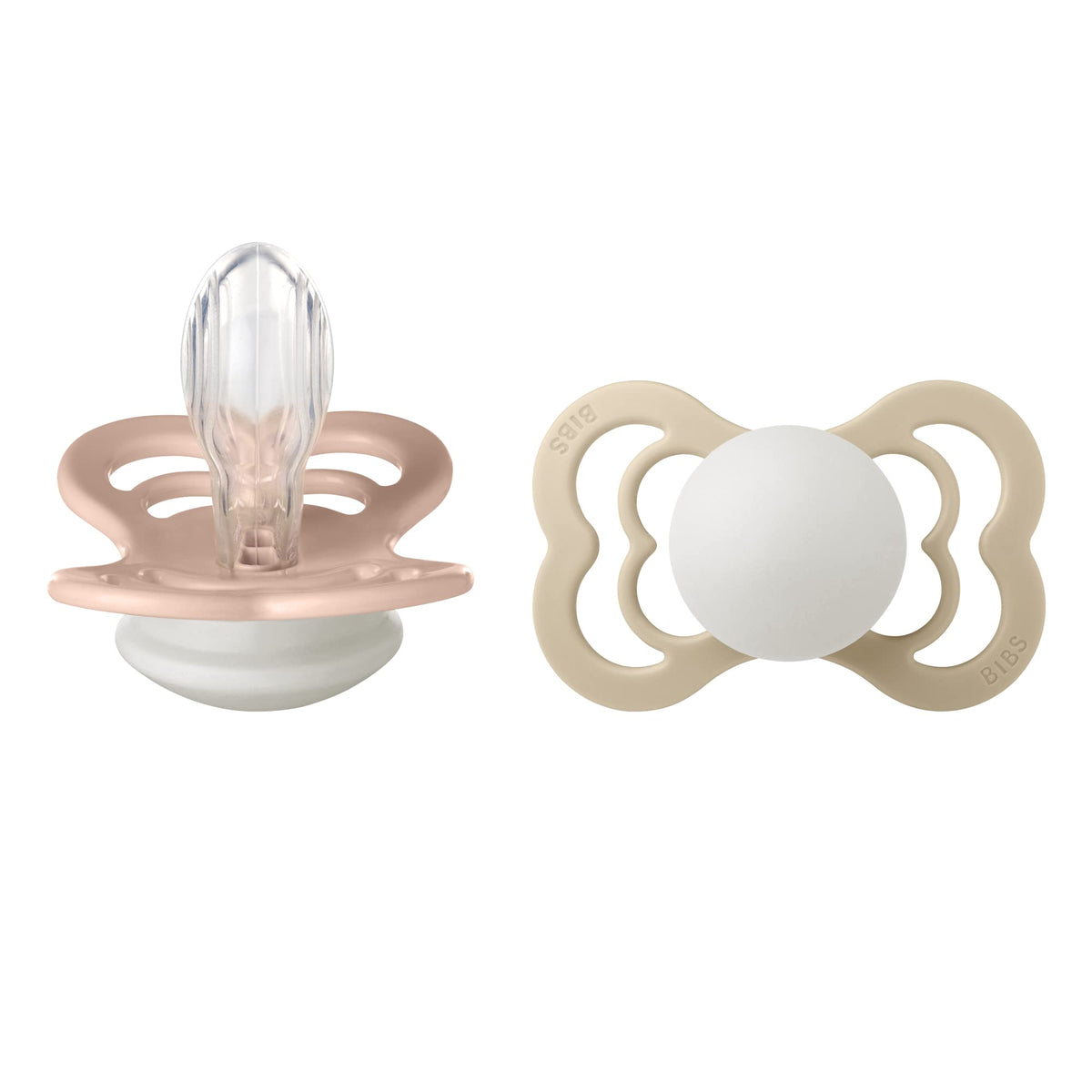 BIBS Pacifiers - Supreme Collection | Symmetrical Nipple | Silicone | Made in Denmark | Set of 2 Ivory/Sage Color Premium Soothers | Size 6-18 Months