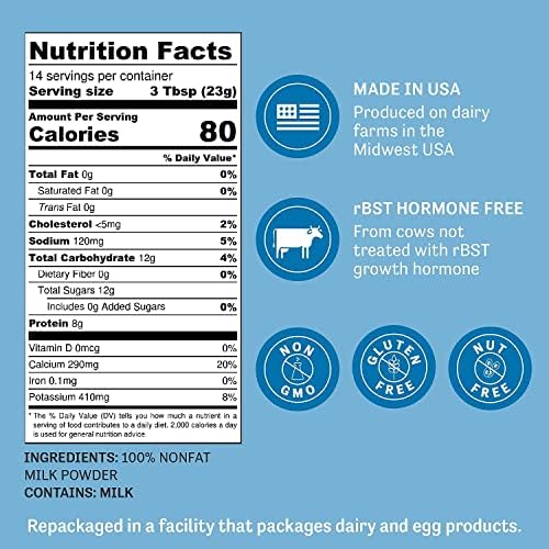 Judee's Gluten Free Non-Fat Dry Milk Powder - Versatile Baking & Cooking Powdered Milk - High-Protein, Calcium-Rich, Gluten-Free - 11.25 Oz