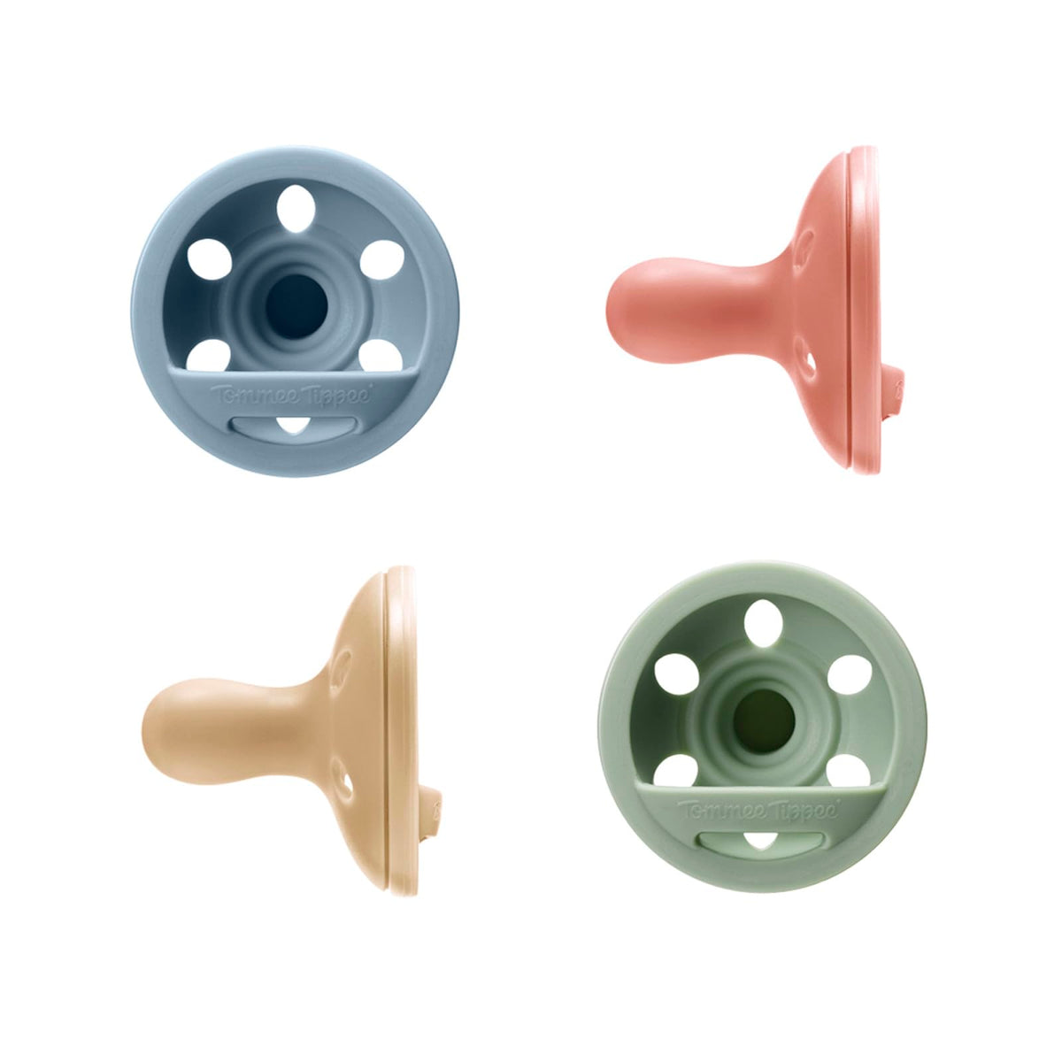Tommee Tippee Breast-Like Pacifier, 0-6 Months, Symmetrical Design, Natural Breast-Like Baglet, BPA-Free Binkies, Pastel/Blue/Black, Pack of 4