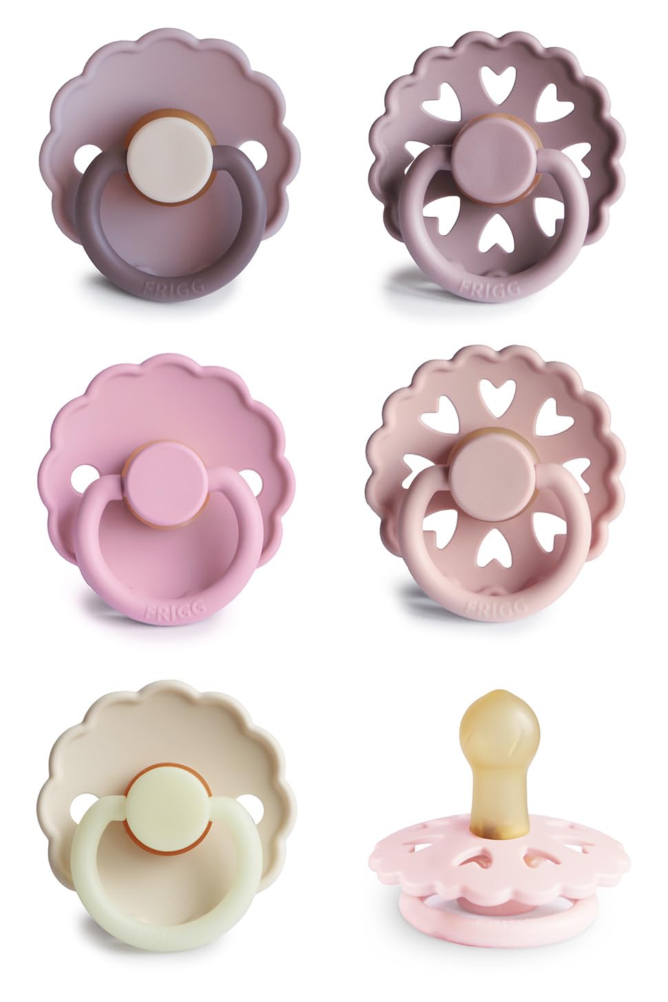 FRIGG Daisy Night Natural Rubber Baby Pacifier | Made in Denmark | BPA-Free (Blush/Cream, 6-18 Months) 2-Pack