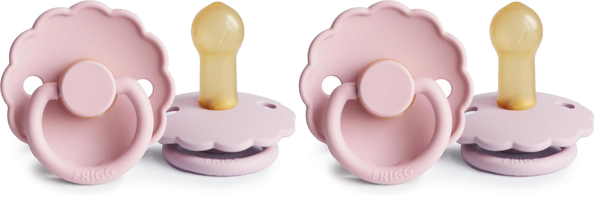 FRIGG Daisy Night Natural Rubber Baby Pacifier | Made in Denmark | BPA-Free (Blush/Cream, 6-18 Months) 2-Pack