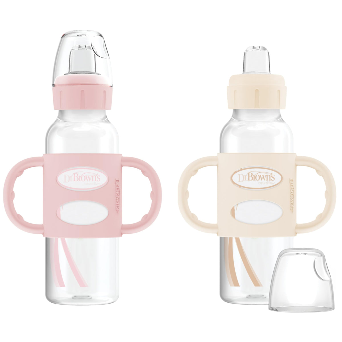 Dr. Brown's Narrow Sippy Spout Bottle with Handles, Pink & Ecru, 2-Pack
