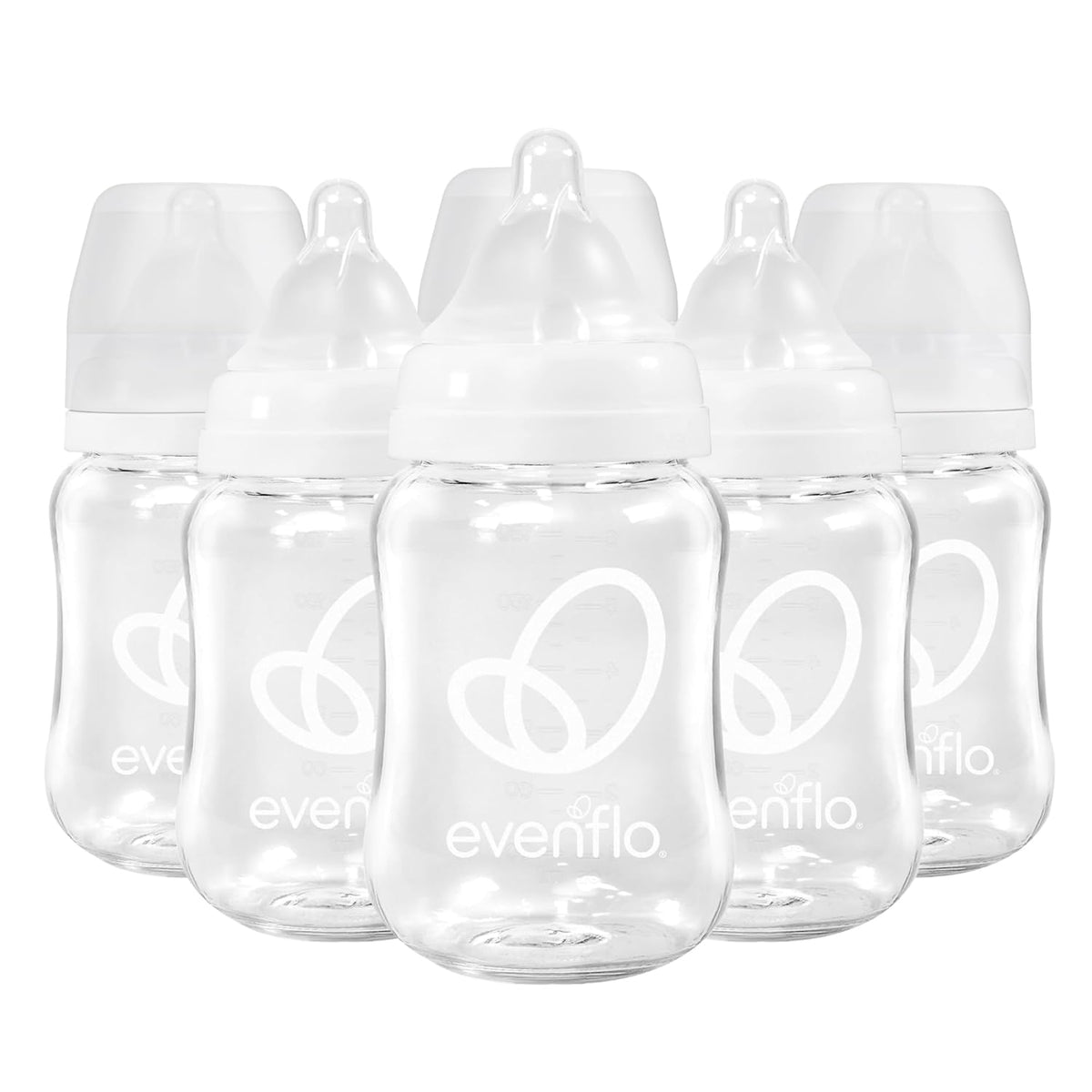 Evenflo Balance+ Glass Wide Neck Baby Bottles, Clear, 6 fl oz, 6 Pack