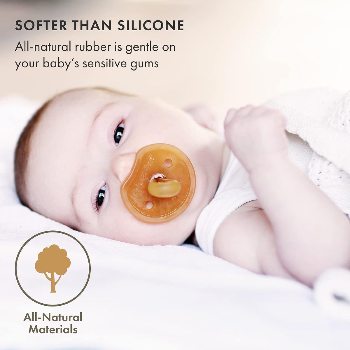 Natursutten 2-Pack Natural Rubber Pacifiers - Safe & Soft BPA-Free Pacifier for Breastfeeding Babies, Made in Italy, Butterfly Shield Orthodontic Nipple, 6-12 Months