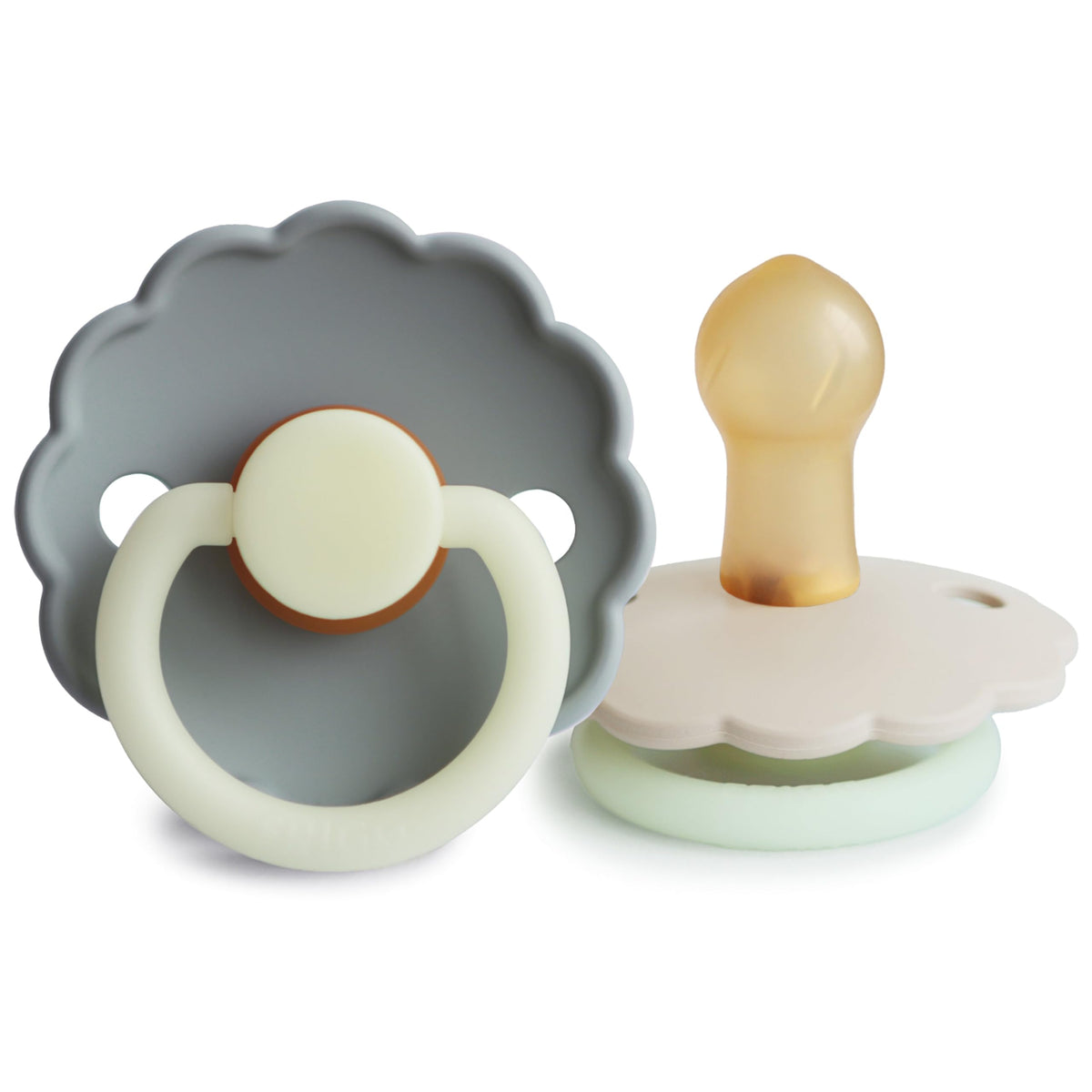 FRIGG Daisy Night Natural Rubber Baby Pacifier | Made in Denmark | BPA-Free (Blush/Cream, 6-18 Months) 2-Pack