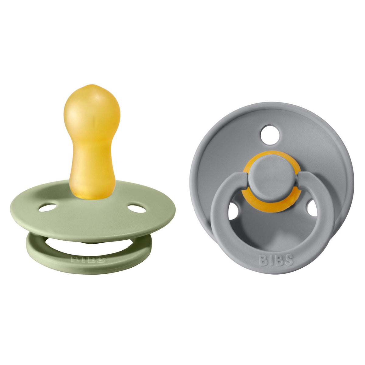 BIBS Pacifiers Colour Collection | Natural Rubber Baby Pacifier | Round Nipple | Set of 2 BPA-Free Soothers | Made in Denmark | 0+ Months (Pack of 2) | Sage/Ivory