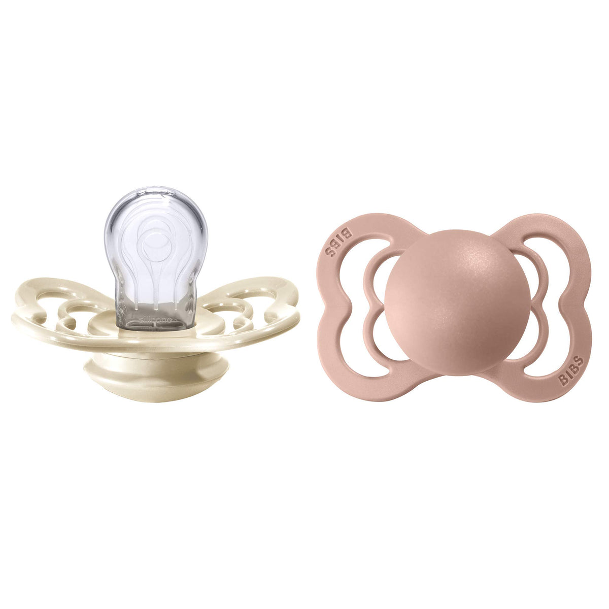BIBS Pacifiers - Supreme Collection | Symmetrical Nipple | Silicone | Made in Denmark | Set of 2 Ivory/Sage Color Premium Soothers | Size 6-18 Months