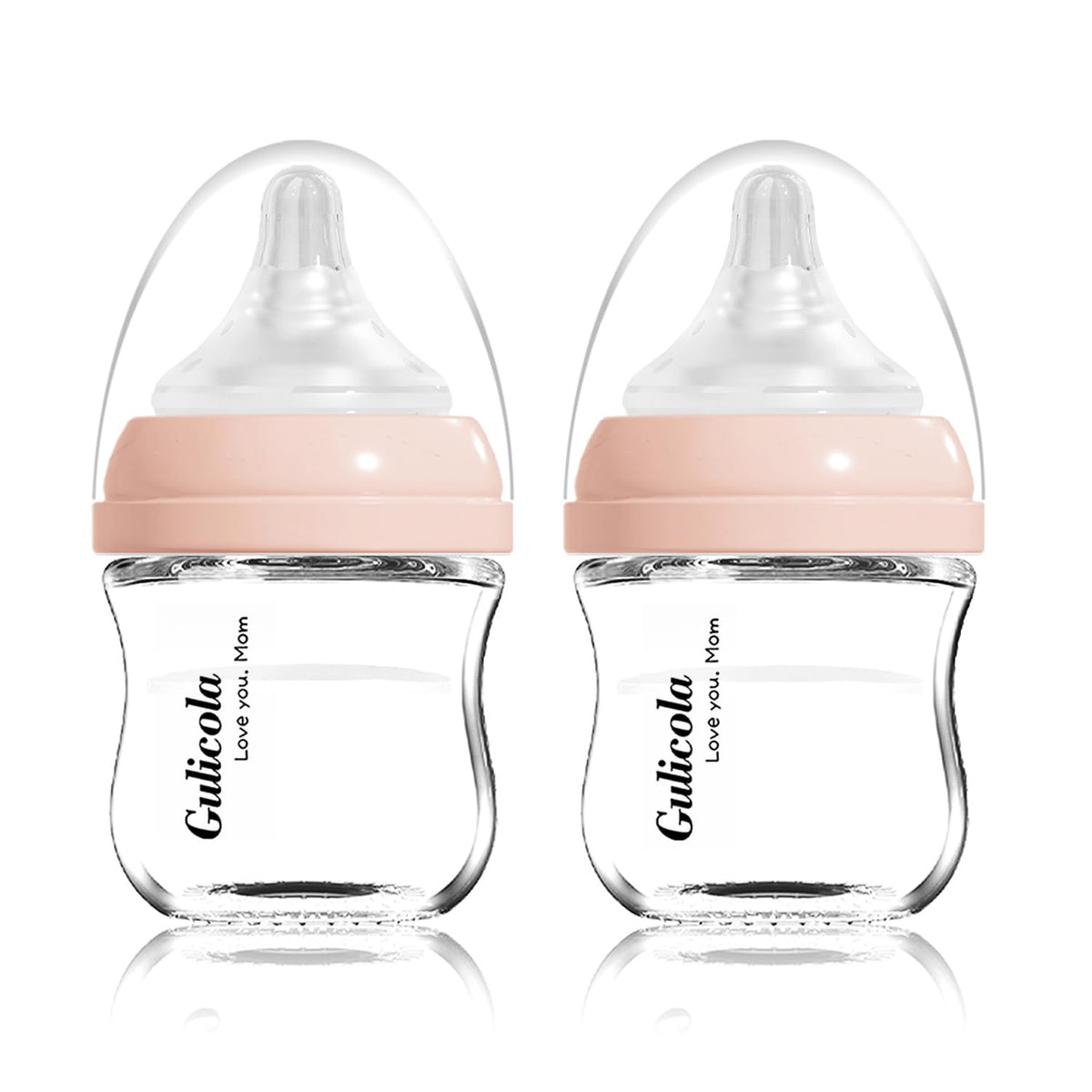 Gulicola Natural Glass Baby Bottle for Breastfeeding Babies, Newborn Anti-Colic Bottle Set with Slow Flow Nipple, 0-3 Months, 5 oz, 2 Pack - White