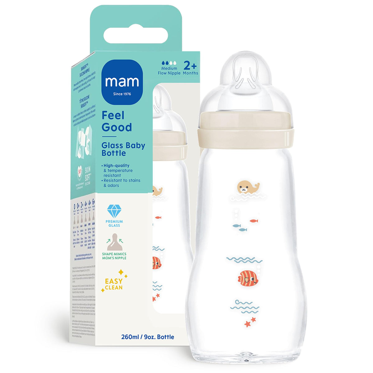 MAM 6oz Pure Glass Feel Good Anti-Colic 0+ Months Baby Bottle, 3 Pack, Boy