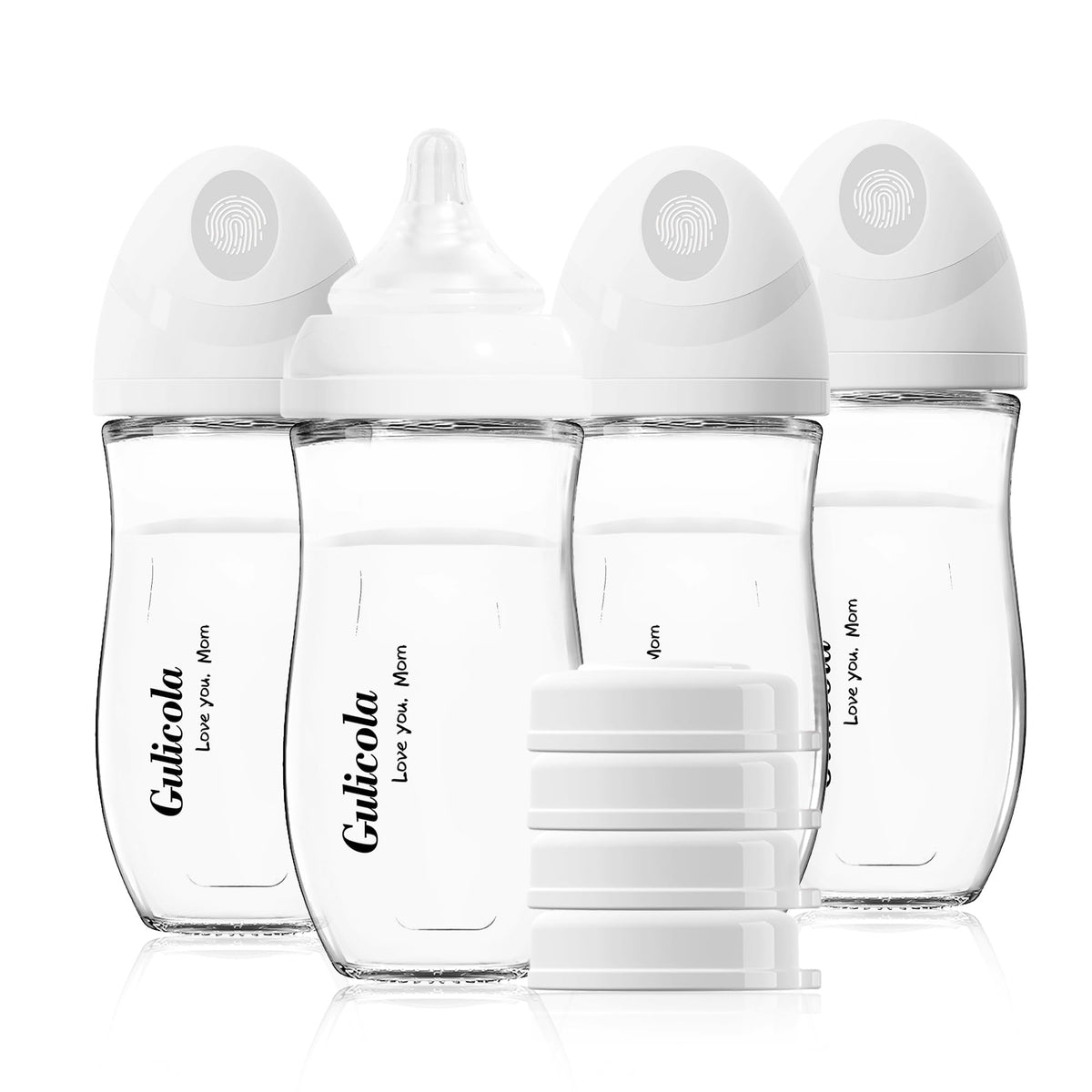 Gulicola Natural Glass Baby Bottle 4 Pack, Newborn Breastfeeding Bottles Set, Extra Slow Flow Nipples (SS), Anti Colic, 0 Months+, 5 oz - White