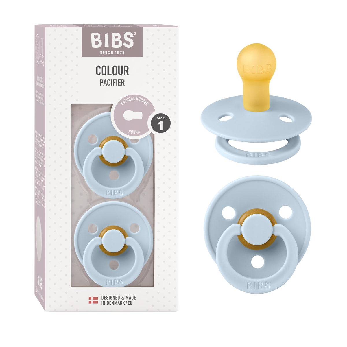 BIBS Pacifiers Colour Collection | Natural Rubber Baby Pacifier | Set of 2 BPA-Free Soothers | Made in Denmark | 0+ Months (Pack of 2) | Blush/Ivory