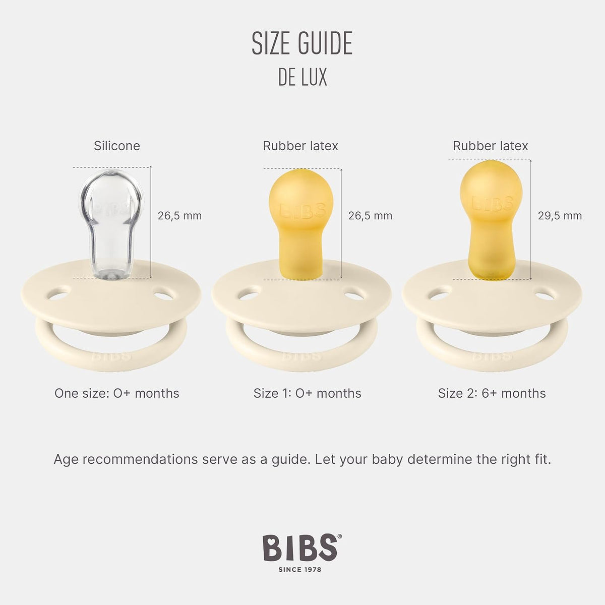 BIBS Pacifiers - De Lux Collection | BPA-Free Baby Pacifier | Made in Denmark | Set of 2 Ivory/Blush Color Premium Soothers | Size 6-18 Months