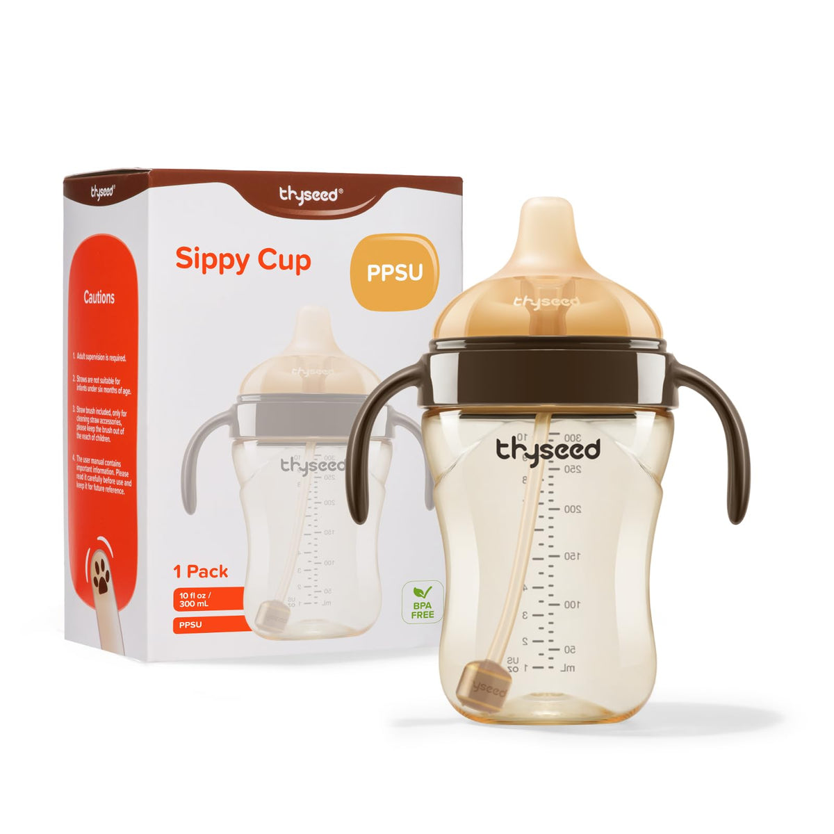 Thyseed PPSU Weighted Straw Cup with Handles Toddlers Transition Bottles to Sippy Cups No Spill Learner Milk Water Baby Bottle Soft Silicone Spout Dishwasher Safe BPA Free 6+ Months 10oz/300mL