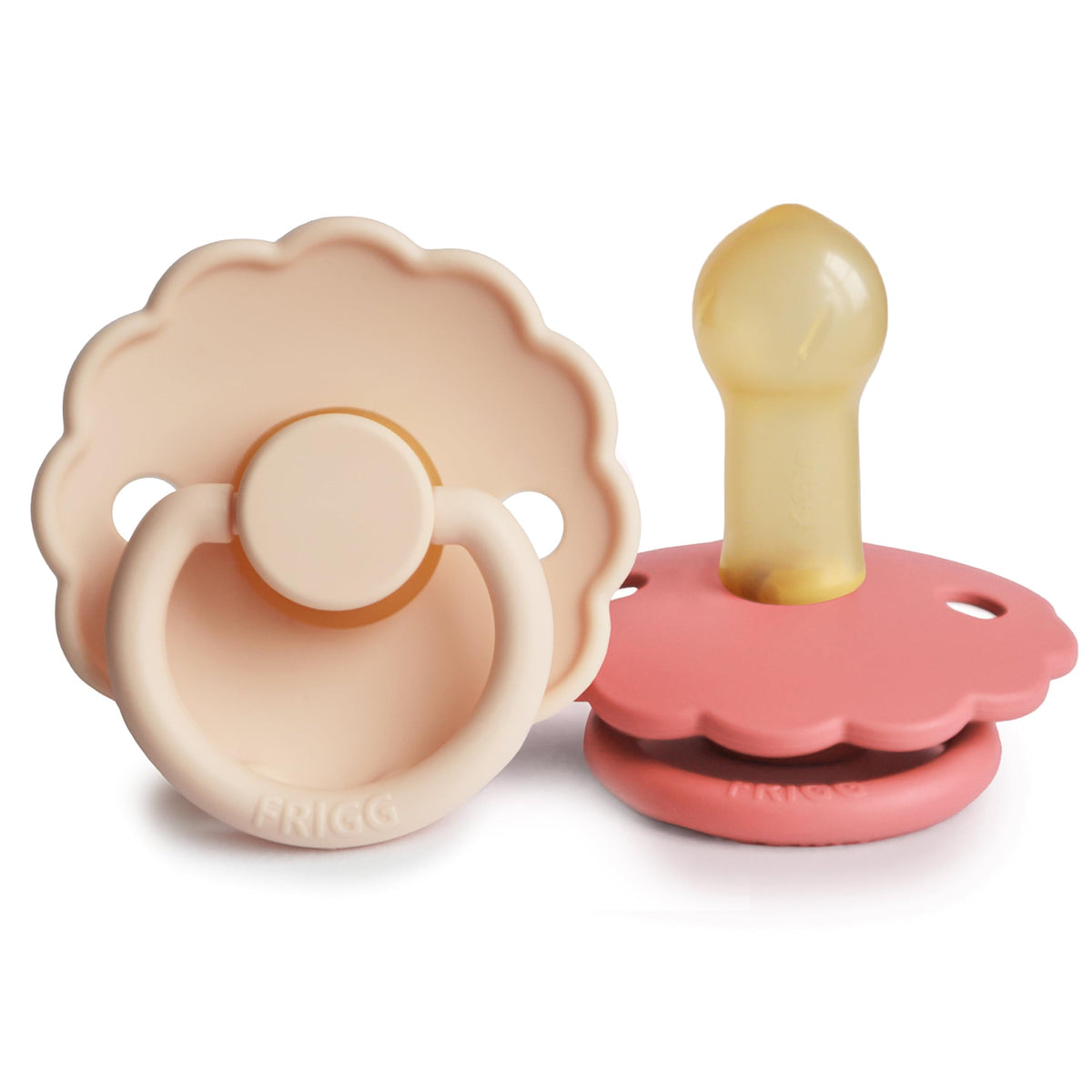 FRIGG Daisy Night Natural Rubber Baby Pacifier | Made in Denmark | BPA-Free (Blush/Cream, 6-18 Months) 2-Pack