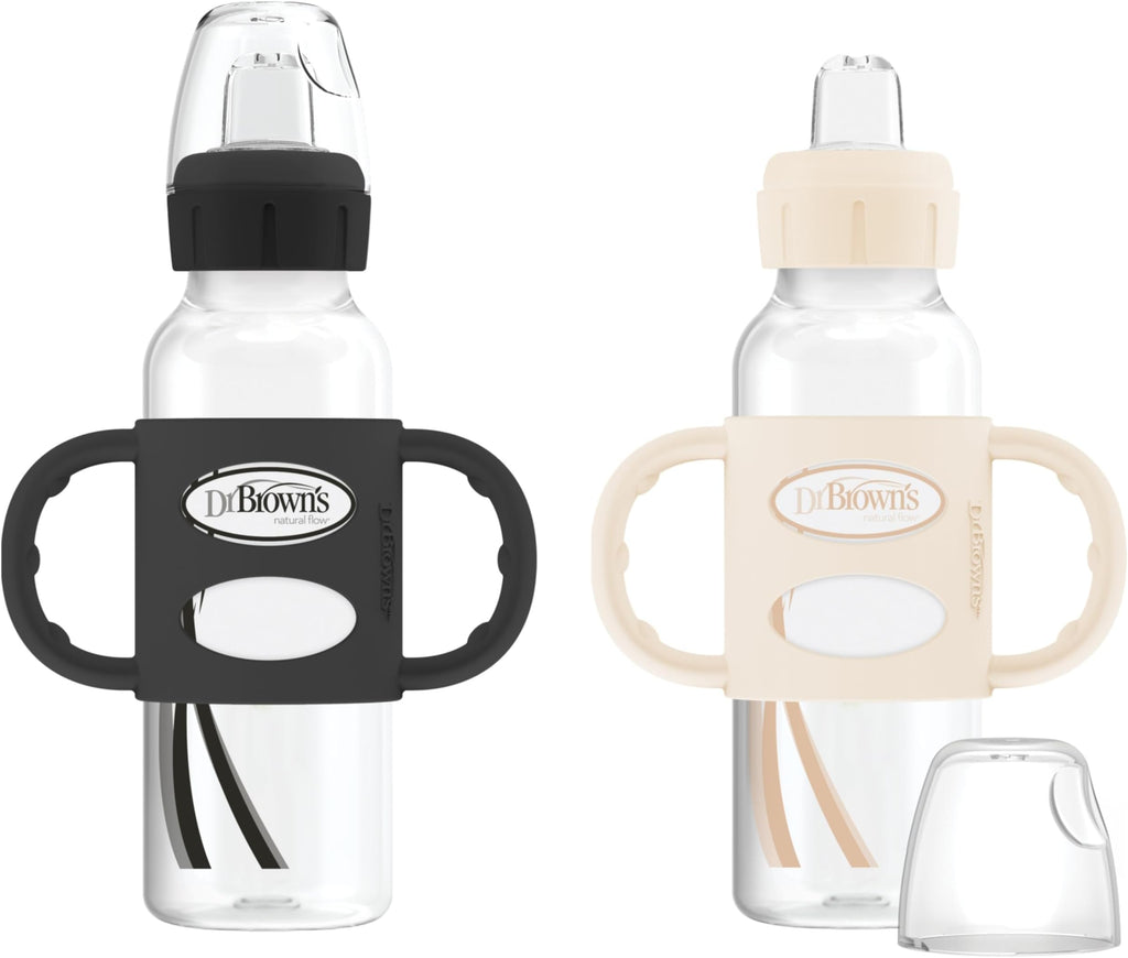 Dr. Brown's Narrow Sippy Spout Bottle with Handles, Pink & Ecru, 2-Pack