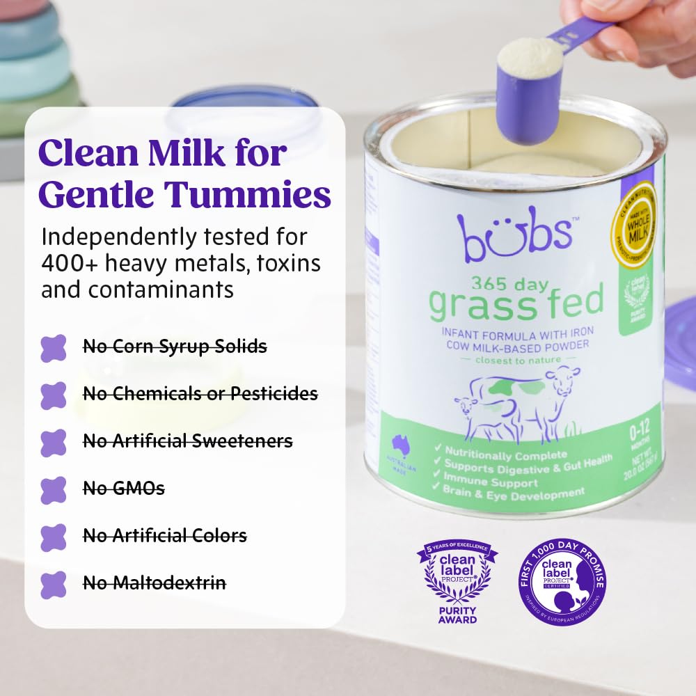Bubs 365 Day Grass Fed Infant Formula for 0-12 Months, Non-GMO Milk, 20oz