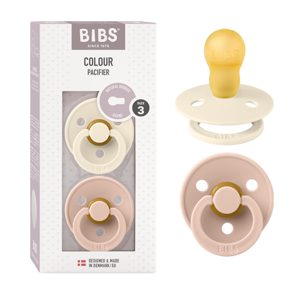 BIBS Pacifiers Colour Collection | Natural Rubber Baby Pacifier | Round Nipple | Set of 2 BPA-Free Soothers | Made in Denmark | 0+ Months (Pack of 2) | Sage/Ivory